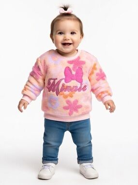 Baby Girls' Disney Minnie Mouse Faux Shearling Pullover Sweatshirt